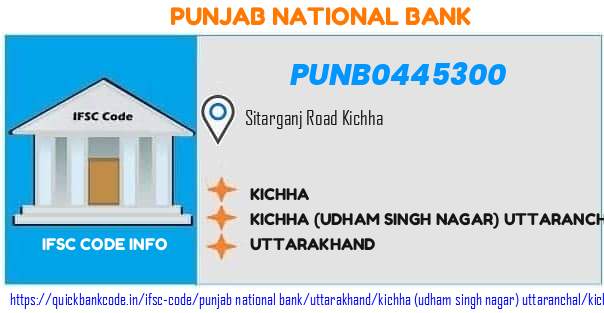 Punjab National Bank Kichha PUNB0445300 IFSC Code