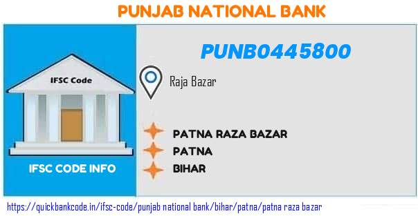Punjab National Bank Patna Raza Bazar PUNB0445800 IFSC Code