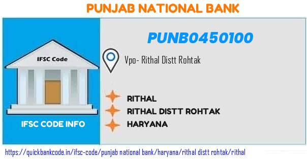 Punjab National Bank Rithal PUNB0450100 IFSC Code