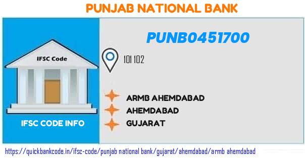 Punjab National Bank Armb Ahemdabad PUNB0451700 IFSC Code