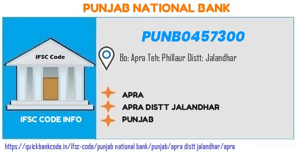 Punjab National Bank Apra PUNB0457300 IFSC Code