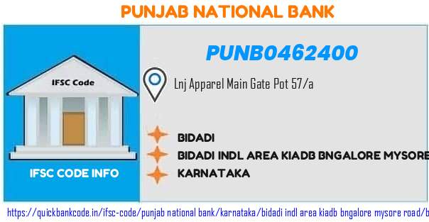 Punjab National Bank Bidadi PUNB0462400 IFSC Code