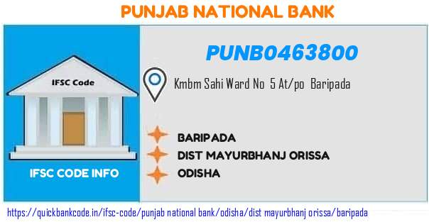 Punjab National Bank Baripada PUNB0463800 IFSC Code