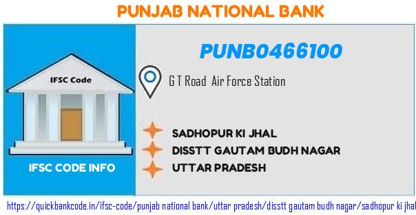 Punjab National Bank Sadhopur Ki Jhal PUNB0466100 IFSC Code