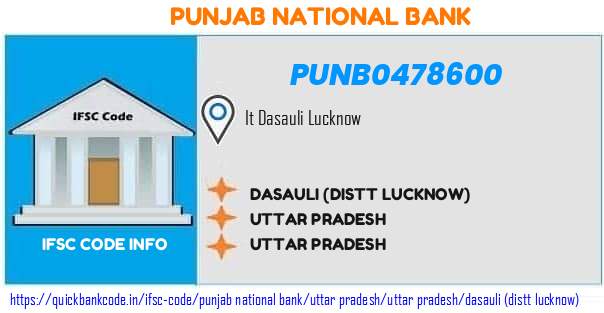 Punjab National Bank Dasauli distt Lucknow PUNB0478600 IFSC Code