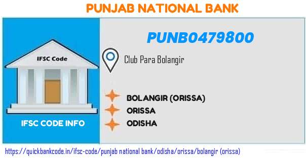 Punjab National Bank Bolangir orissa PUNB0479800 IFSC Code