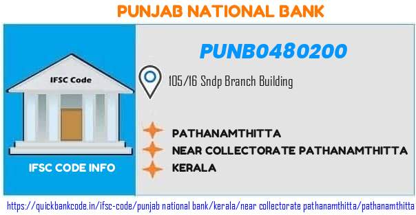 Punjab National Bank Pathanamthitta PUNB0480200 IFSC Code