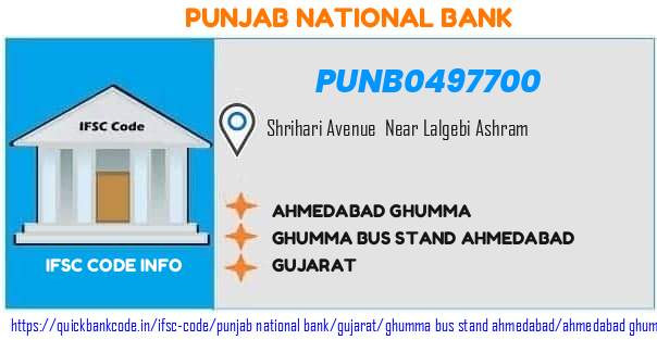 Punjab National Bank Ahmedabad Ghumma PUNB0497700 IFSC Code