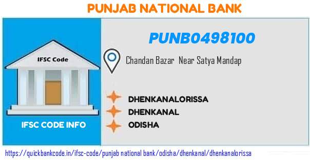 Punjab National Bank Dhenkanalorissa PUNB0498100 IFSC Code