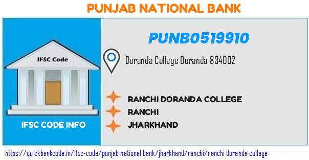 Punjab National Bank Ranchi Doranda College PUNB0519910 IFSC Code