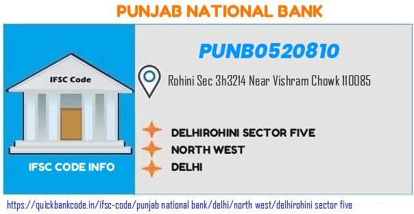 Punjab National Bank Delhirohini Sector Five PUNB0520810 IFSC Code