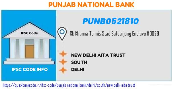 Punjab National Bank New Delhi Aita Trust PUNB0521810 IFSC Code