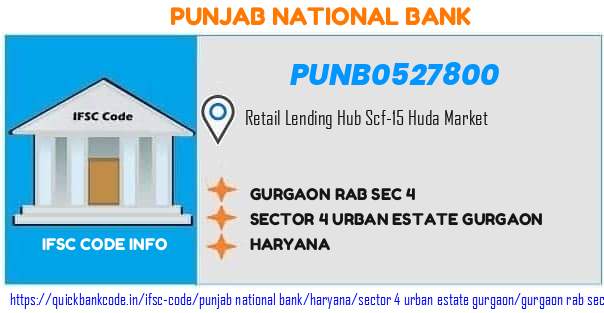 Punjab National Bank Gurgaon Rab Sec 4 PUNB0527800 IFSC Code
