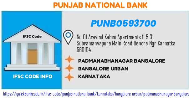 Punjab National Bank Padmanabhanagar Bangalore PUNB0593700 IFSC Code