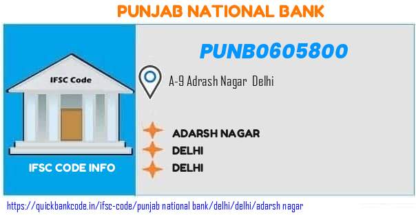 Punjab National Bank Adarsh Nagar PUNB0605800 IFSC Code