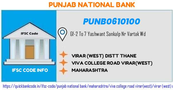 Punjab National Bank Virar west Distt Thane PUNB0610100 IFSC Code
