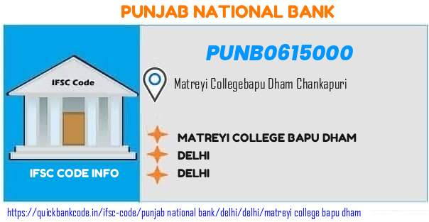 Punjab National Bank Matreyi College Bapu Dham PUNB0615000 IFSC Code
