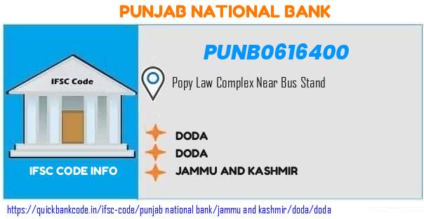 Punjab National Bank Doda PUNB0616400 IFSC Code