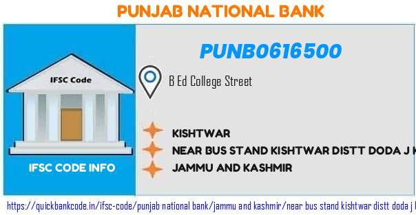 Punjab National Bank Kishtwar PUNB0616500 IFSC Code
