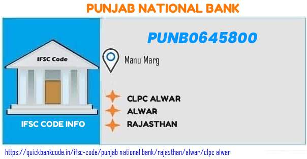 Punjab National Bank Clpc Alwar PUNB0645800 IFSC Code