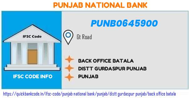 Punjab National Bank Back Office Batala PUNB0645900 IFSC Code