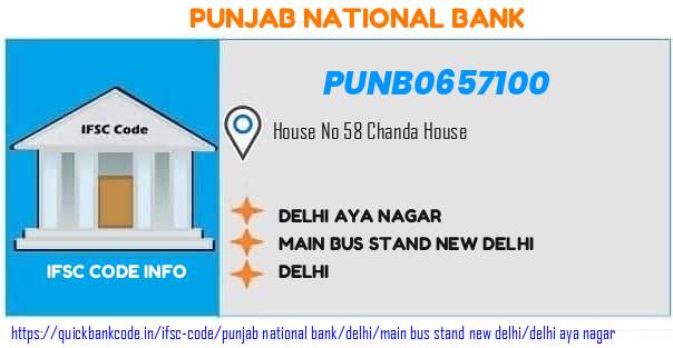 Punjab National Bank Delhi Aya Nagar PUNB0657100 IFSC Code