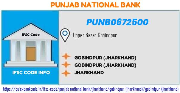 Punjab National Bank Gobindpur jharkhand PUNB0672500 IFSC Code