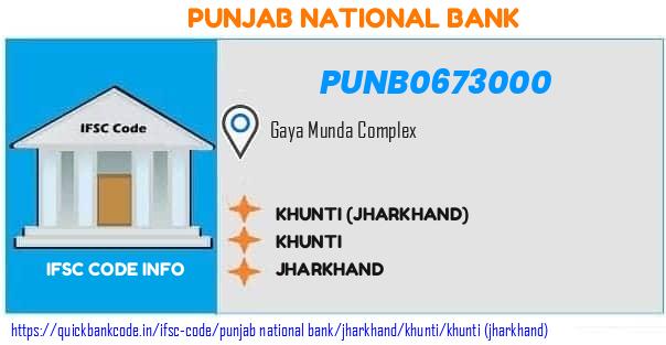 Punjab National Bank Khunti jharkhand PUNB0673000 IFSC Code