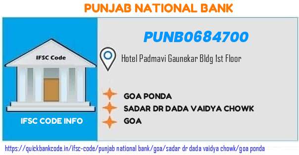 Punjab National Bank Goa Ponda PUNB0684700 IFSC Code