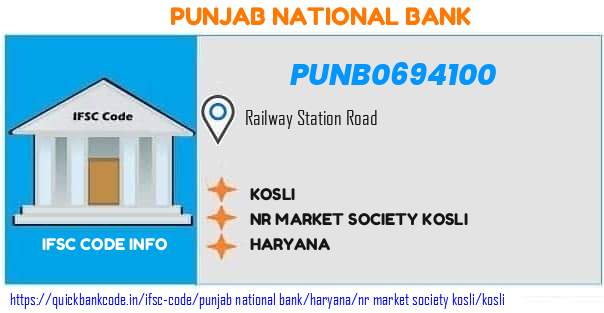 Punjab National Bank Kosli PUNB0694100 IFSC Code