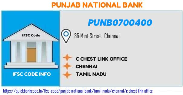 Punjab National Bank C Chest Link Office PUNB0700400 IFSC Code