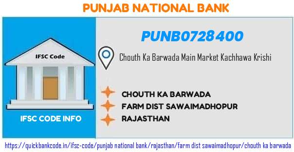 Punjab National Bank Chouth Ka Barwada PUNB0728400 IFSC Code