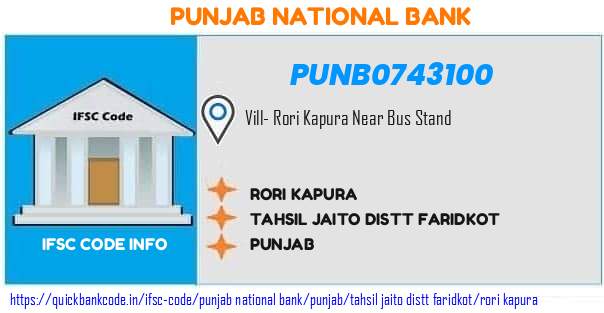 Punjab National Bank Rori Kapura PUNB0743100 IFSC Code