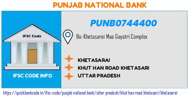 Punjab National Bank Khetasarai PUNB0744400 IFSC Code