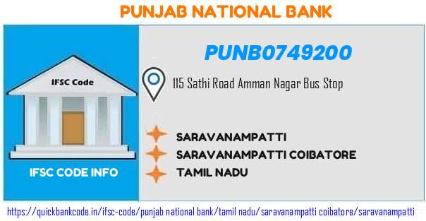 Punjab National Bank Saravanampatti PUNB0749200 IFSC Code