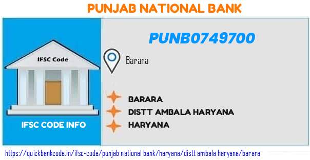 Punjab National Bank Barara PUNB0749700 IFSC Code