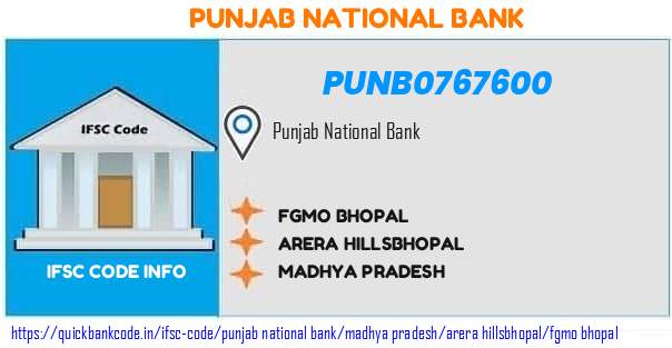 Punjab National Bank Fgmo Bhopal PUNB0767600 IFSC Code