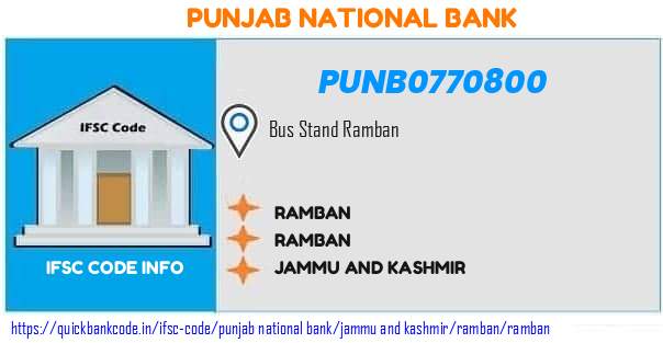 Punjab National Bank Ramban PUNB0770800 IFSC Code