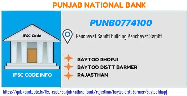 Punjab National Bank Baytoo Bhopji PUNB0774100 IFSC Code