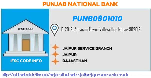 Punjab National Bank Jaipur Service Branch PUNB0801010 IFSC Code