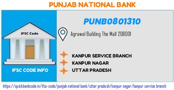 Punjab National Bank Kanpur Service Branch PUNB0801310 IFSC Code