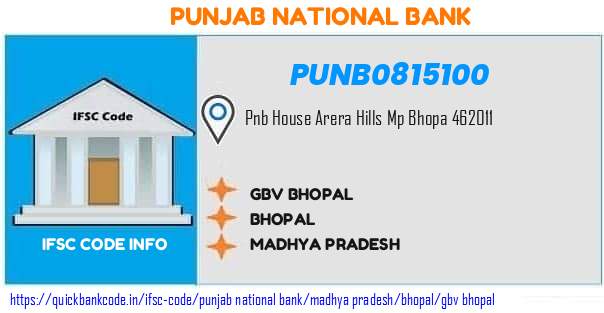 Punjab National Bank Gbv Bhopal PUNB0815100 IFSC Code