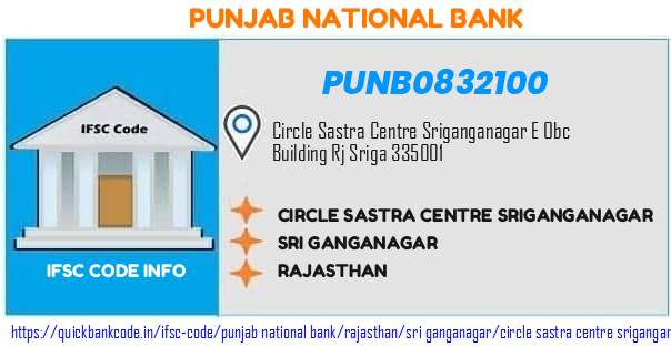 Punjab National Bank Circle Sastra Centre Sriganganagar PUNB0832100 IFSC Code