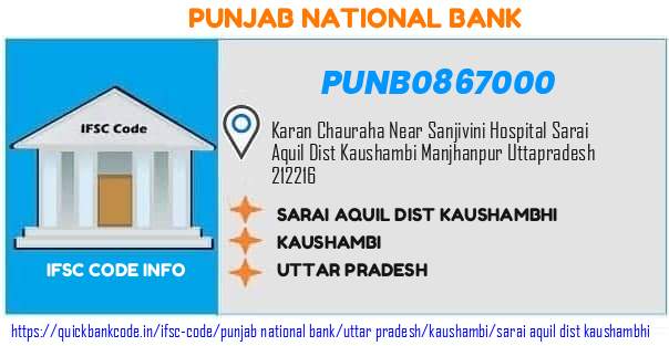PUNB0867000 Punjab National Bank. SARAI AQUIL DIST KAUSHAMBHI