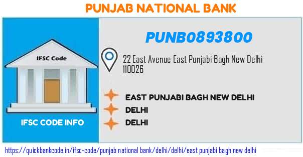 Punjab National Bank East Punjabi Bagh New Delhi PUNB0893800 IFSC Code