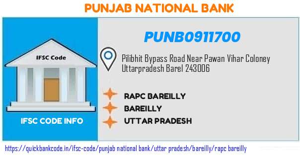 Punjab National Bank Rapc Bareilly PUNB0911700 IFSC Code