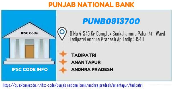 Punjab National Bank Tadipatri PUNB0913700 IFSC Code