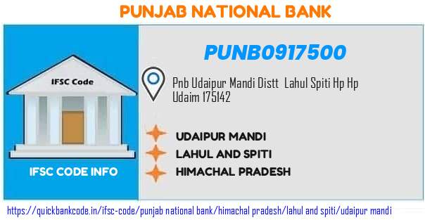 Punjab National Bank Udaipur Mandi PUNB0917500 IFSC Code