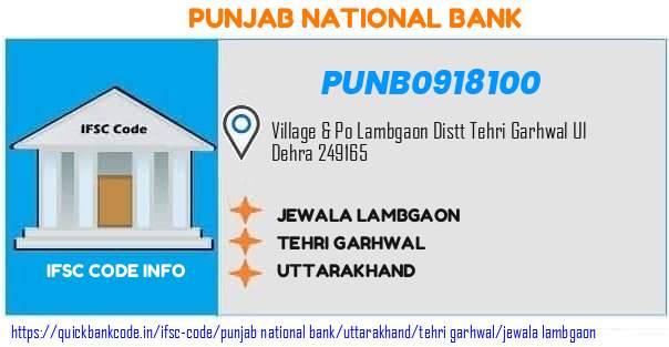 Punjab National Bank Jewala Lambgaon PUNB0918100 IFSC Code