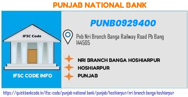 PUNB0929400 Punjab National Bank. NRI BRANCH BANGA HOSHIARPUR